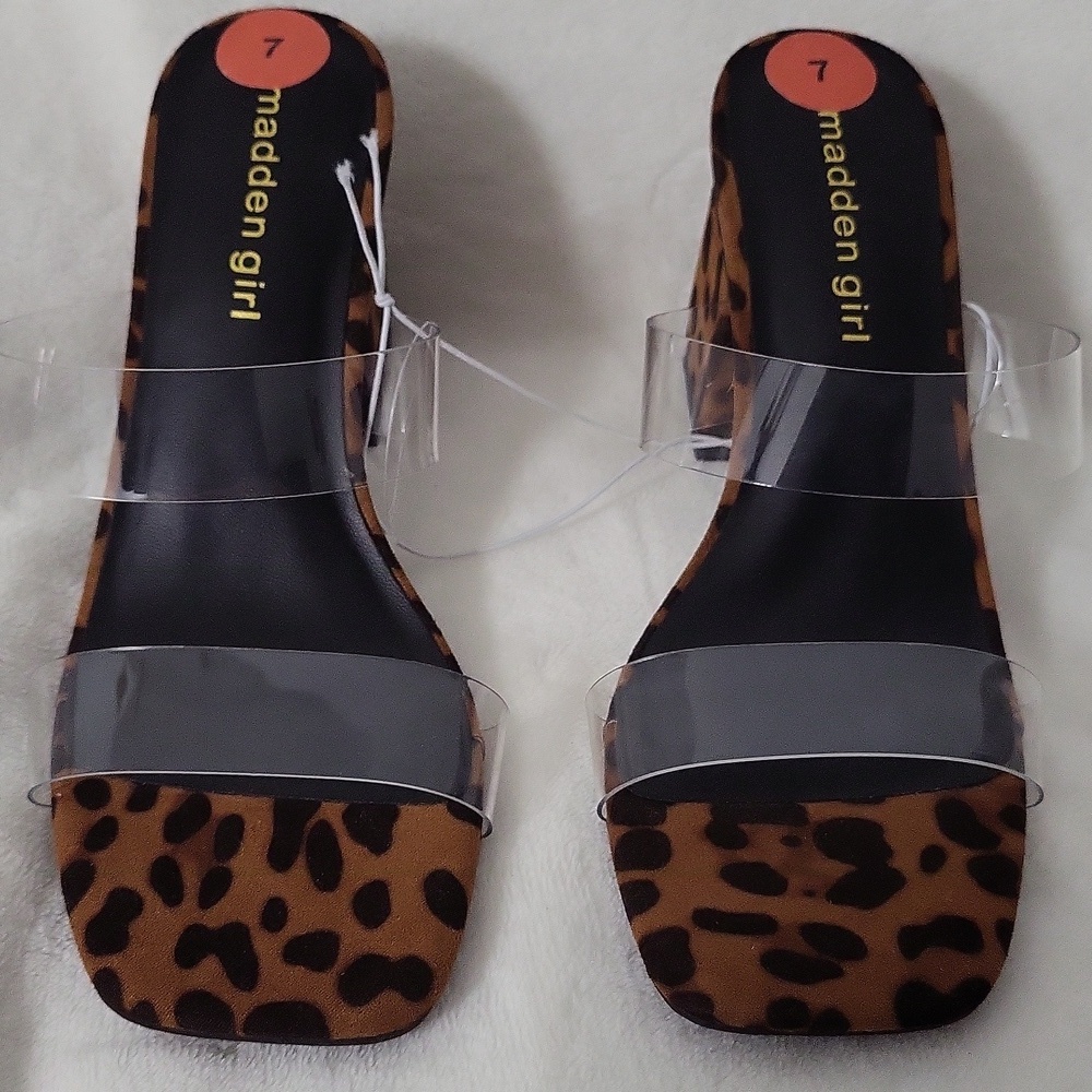 NWOT Madden Girl Clear Strap Leopard Heels